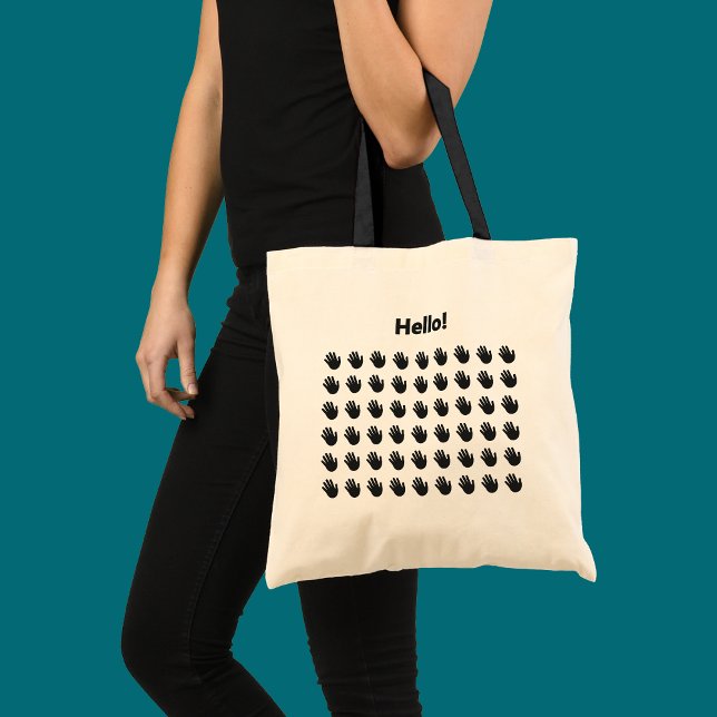 Tote Bag Hello Waving Hand Pattern Friendly Greeting (Tote bag from the "Just Wave" collection by Wave & Walk has a pattern of waving hands and a Hello.)