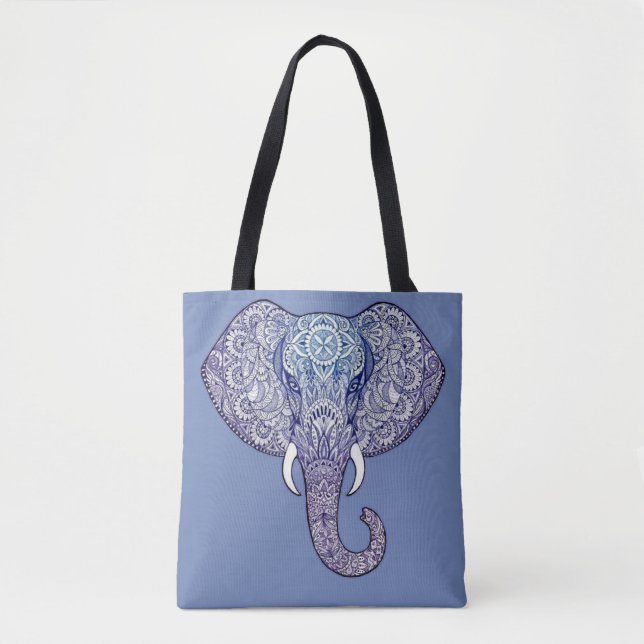 Tote Bag Henna Elephant Art design (Devant)
