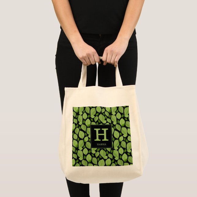 Tote Bag Herbe de Basil vert Motif Monogramme botanique (Devant (produit))