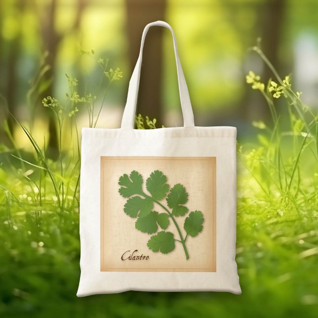 Tote Bag Herbe de coriandre (Cilantro Herb Tote Bag, aromatic leaves with a distinctive flavor. )