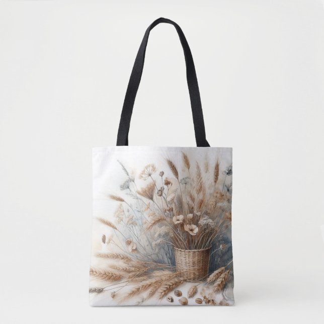 Tote Bag Herbe des Pampas Moderne Bohème Floral pour l'Auto (Devant)