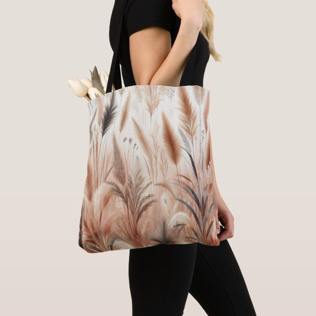 Tote Bag Herbe des Pampas Moderne Bohème Floral pour l'Auto (De près)