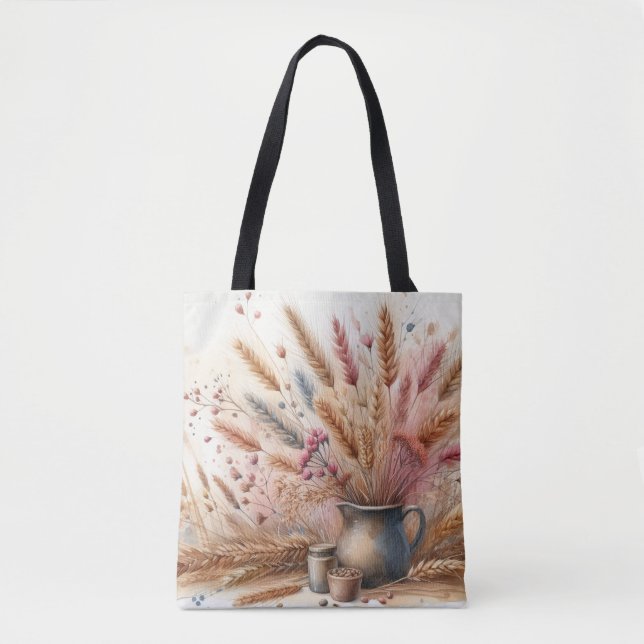 Tote Bag Herbe des Pampas Moderne Boho Floral pour Automne  (Devant)
