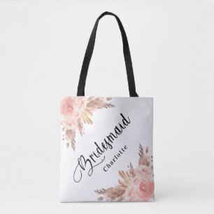 Tote Bag herbe des pampas rose gold floral demoiselle d'hon