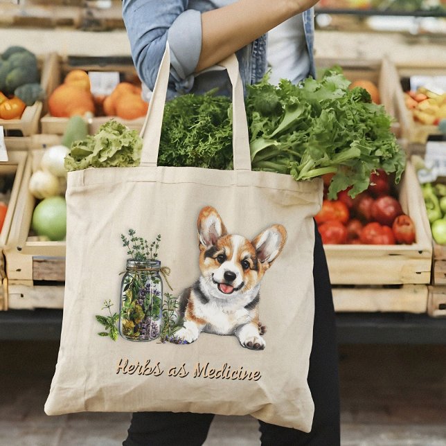 Tote Bag Herbes de Chien Corgi comme médecine (Créateur téléchargé)