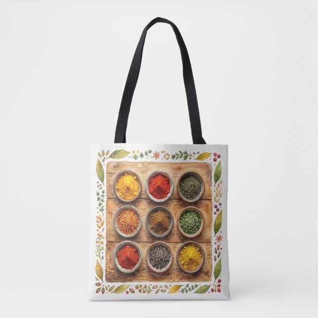 Tote Bag Herbes et épices aquarelles rustiques (Devant)
