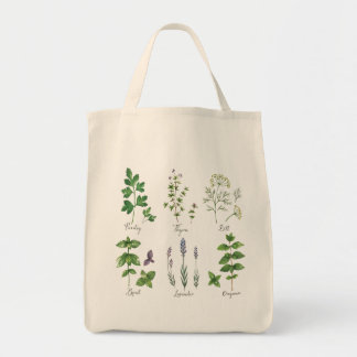Tote Bag Herbs Sketch Reusable Grocery