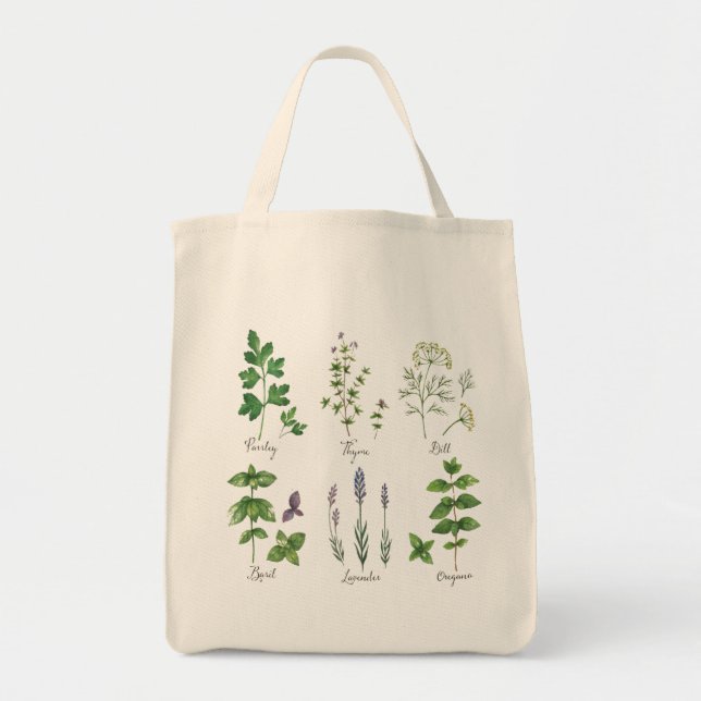 Tote Bag Herbs Sketch Reusable Grocery (Devant)