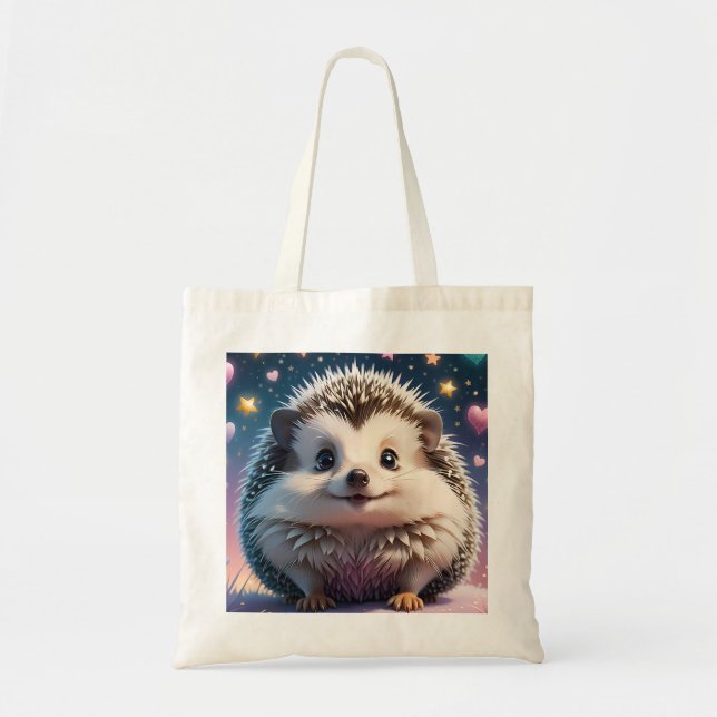Tote Bag Hérisson adorable avec des étoiles et des cœurs  (Devant)