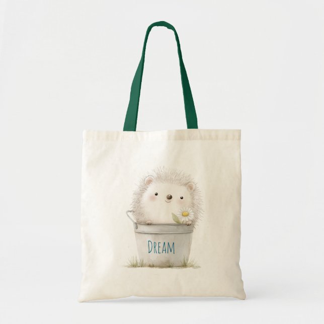Tote Bag Hérisson de jardin avec fleur de marguerite (Devant)