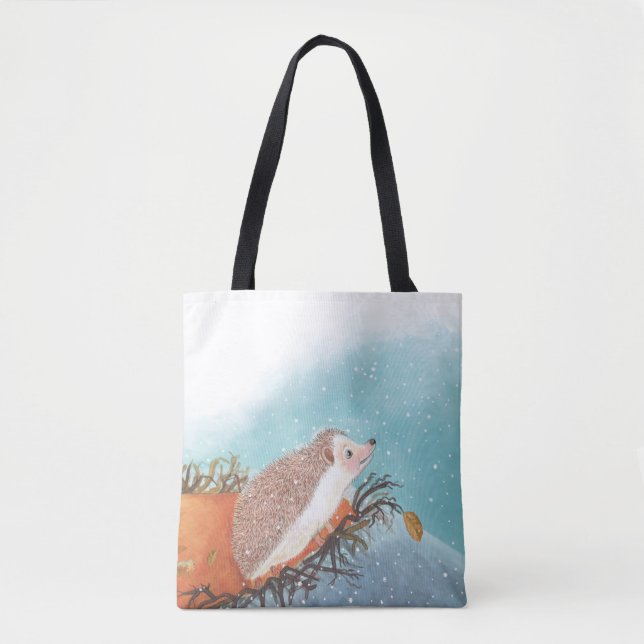 Tote Bag Hérisson et premiers flocons de neige (Devant)
