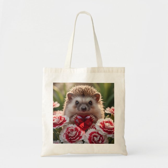 Tote Bag Hérisson mignon de janvier avec cœur de grenat (Devant)