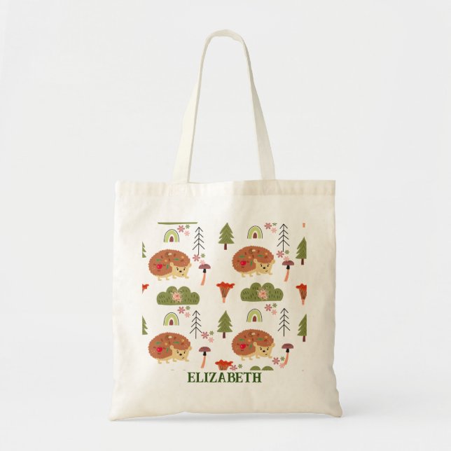 Tote Bag Hérisson Nature Floral Arc-en-ciel Motif (Devant)