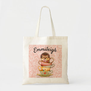 Tote Bag Hérisson personnalisé et pile de tasses colorées r