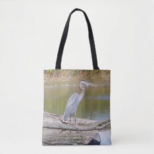 Tote Bag Héron bleu double face à fourre-tout