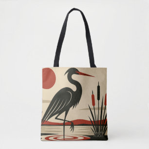 Tote Bag Héron minimaliste moderne au bord du lac