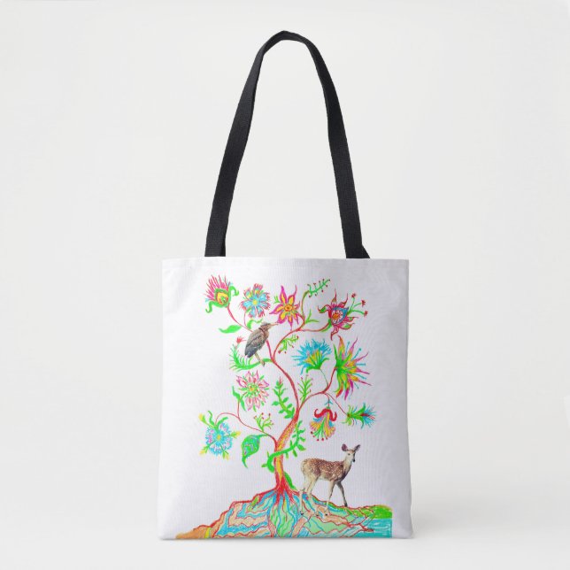 Tote Bag Héron vert et cerf (Devant)