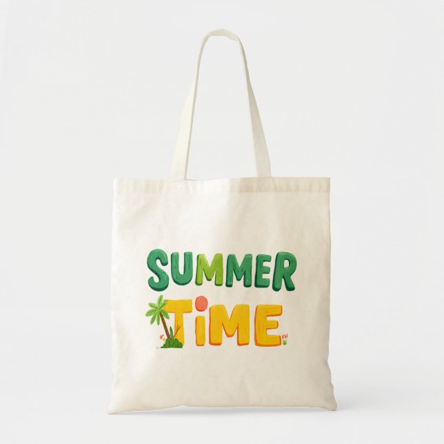 Tote Bag Heure d'été - Heure d'été avec palmier et soleil (Devant)