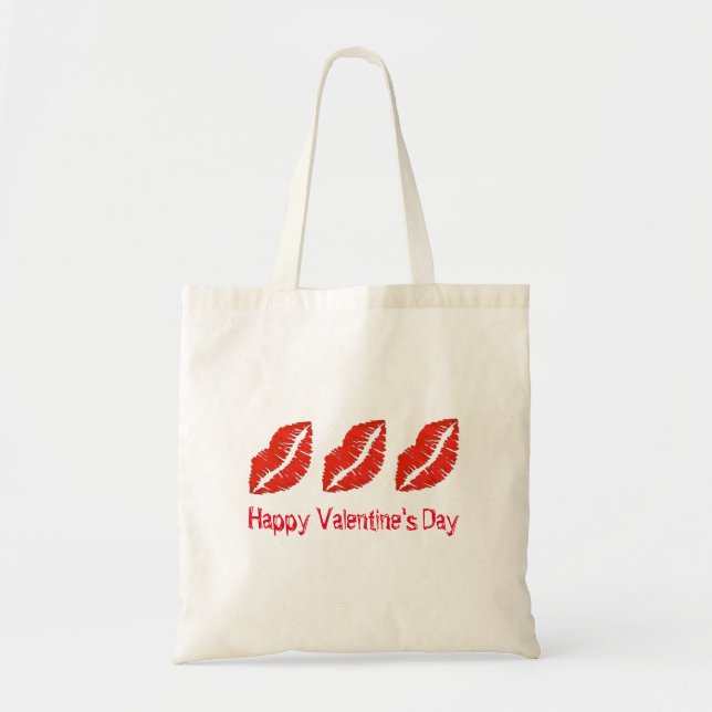 Tote Bag Heureuse Sainte-Valentin Rouge lèvres Lipstick Kis (Devant)