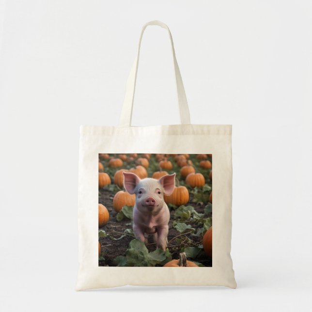 Tote Bag Heureux Comme Un Cochon Bébé Dans Un Patch Citroui (Devant)