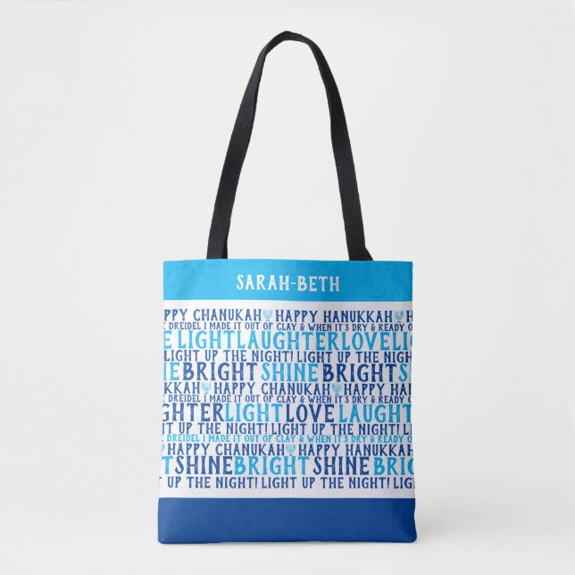 Tote Bag HEUREUX voeux de vacances personnalisés HANOUKKA (Devant)