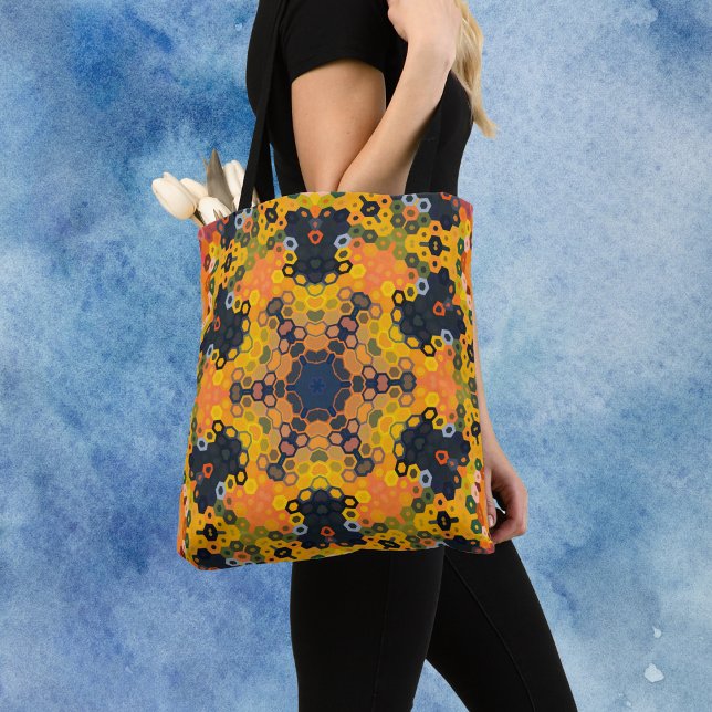 Tote Bag Hex Mandala jaune et orange (Créateur téléchargé)