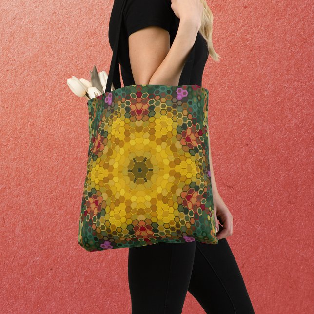 Tote Bag Hex Mandala jaune vert et orange (Créateur téléchargé)