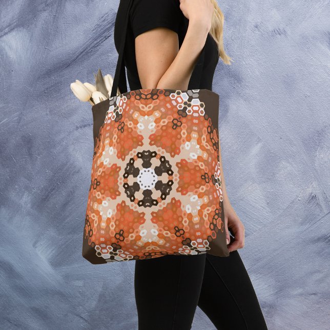 Tote Bag Hex Mandala Orange Blanc et Brown (Créateur téléchargé)