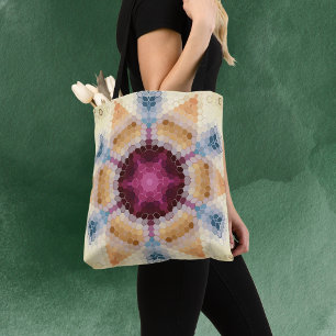 Tote Bag Hex Mandala Orange rose et bleu