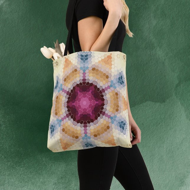 Tote Bag Hex Mandala Orange rose et bleu (Créateur téléchargé)