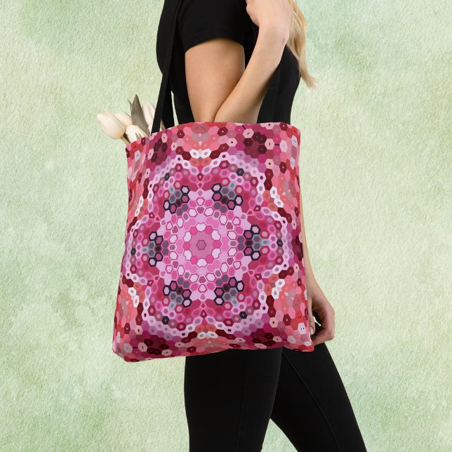 Tote Bag Hex Mandala rose rouge et blanc (Créateur téléchargé)