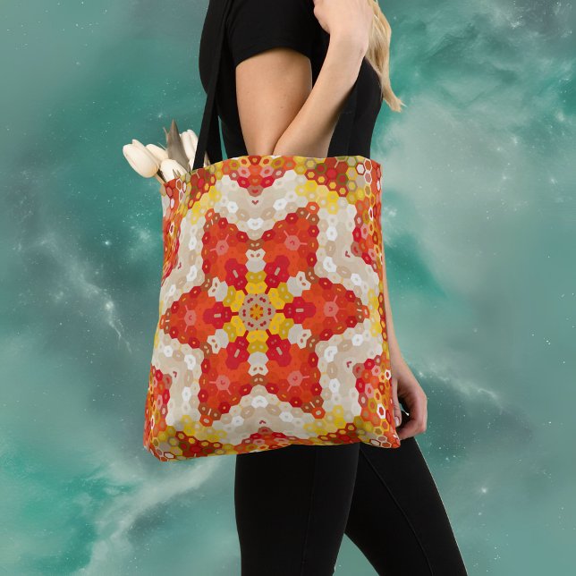 Tote Bag Hex Mandala rouge et jaune (Créateur téléchargé)