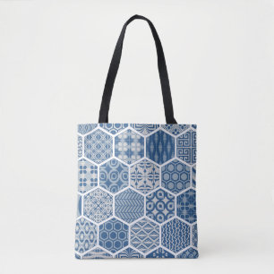 Tote Bag Hexagonal Motif Fourre-tout en bleu et gris