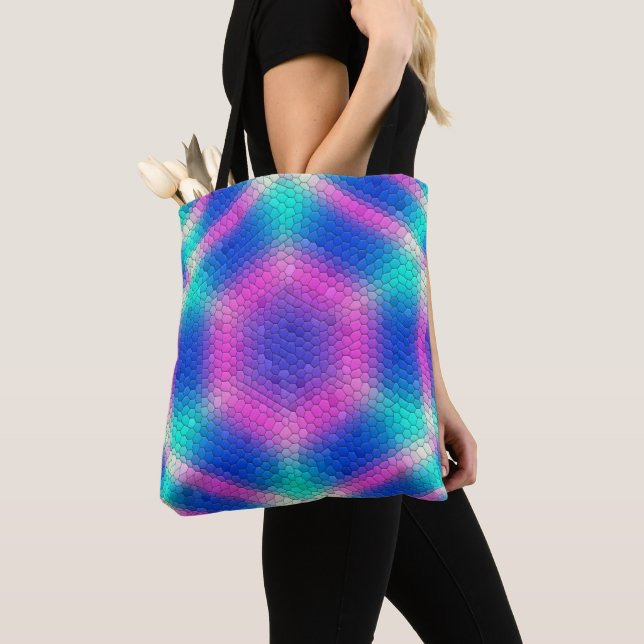 Tote Bag Hexagones de l'échelle de sirène holographique ros (De près)