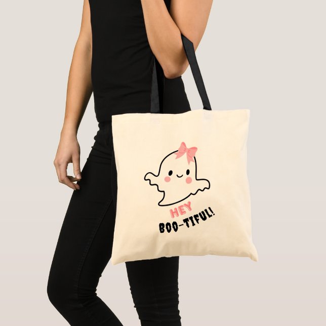 Tote Bag Hey Boo-tiful ! Fantôme mignon Avec Halloween Bow  (Devant (produit))