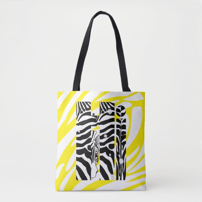 Tote Bag "Hi" Zebra Black/White Stripes JAUNE ÉTÉ 2025 (Devant)