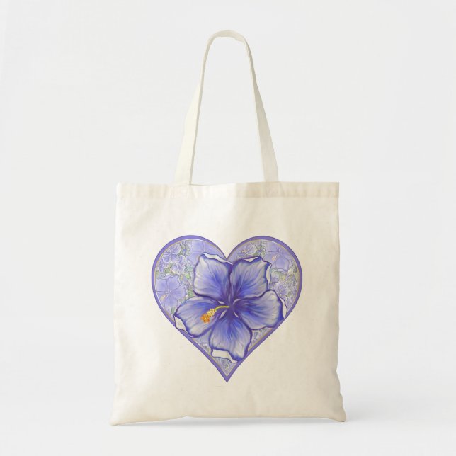 Tote Bag Hibiscus & dentelle BLEU (Devant)