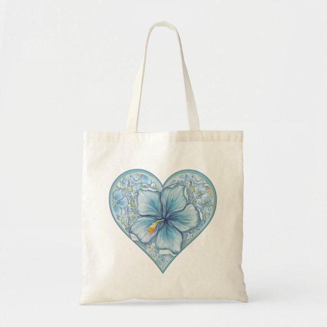 Tote Bag Hibiscus & dentelle TURQUOISE (Devant)