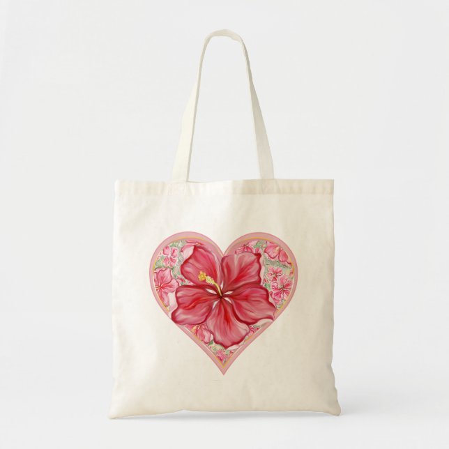 Tote Bag Hibiscus et dentelle ROUGE (Devant)