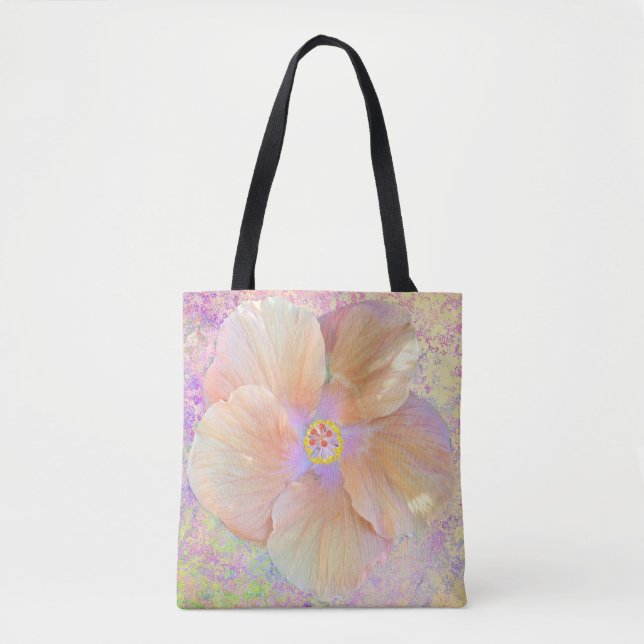 Tote Bag Hibiscus fleur tropicale iridescente or rose migno (Devant)