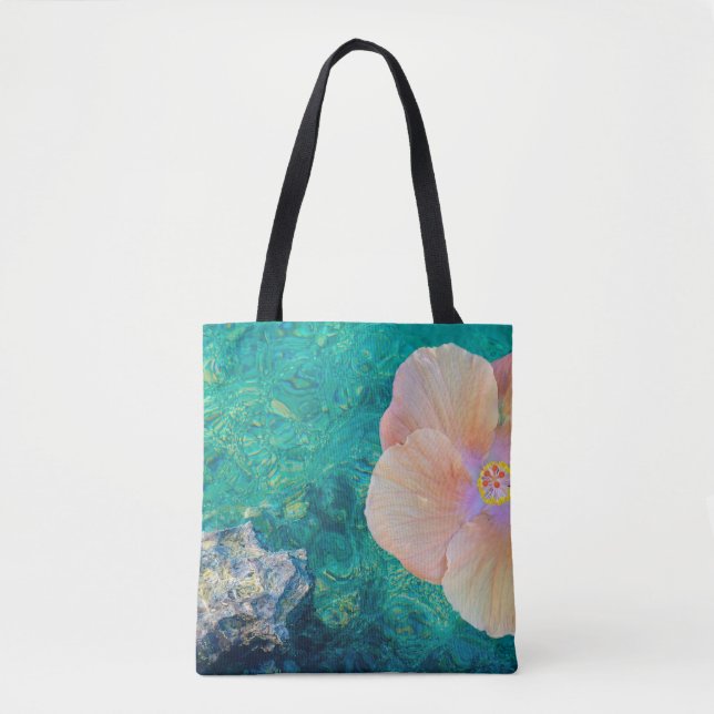 Tote Bag Hibiscus fleur turquoise eau de l'océan Hawaïen (Devant)