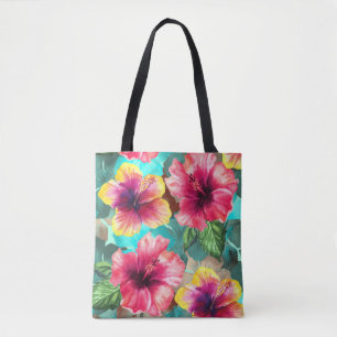 Tote Bag hibiscus floral personnalisé, lumineux et coloré
