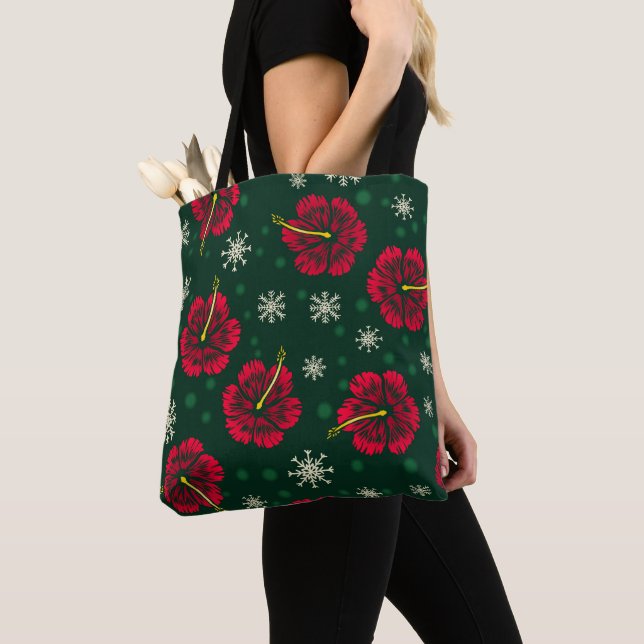 Tote Bag Hibiscus floral tropical Snowflakes Noël | (De près)