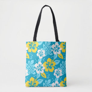Tote Bag Hibiscus hawaïen bleu motif floral