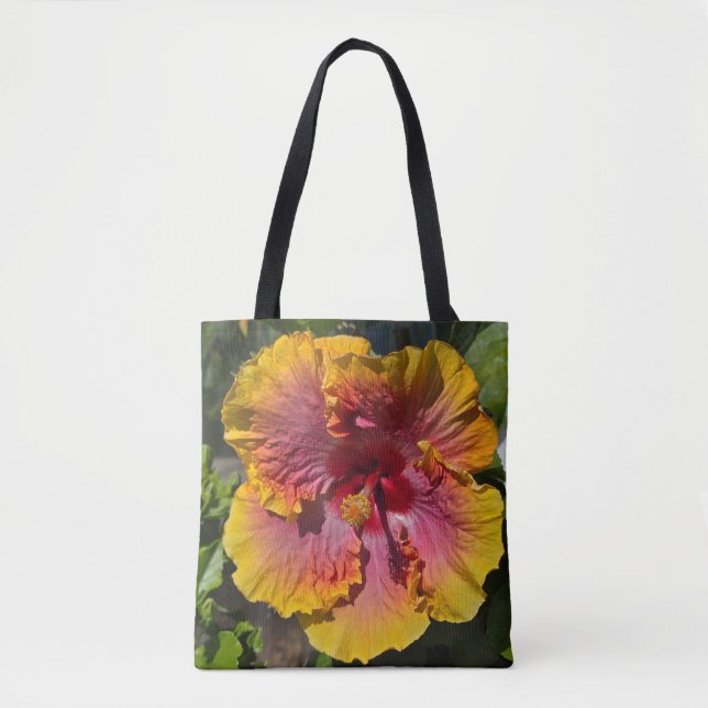 Tote Bag Hibiscus rose et orange (Devant)