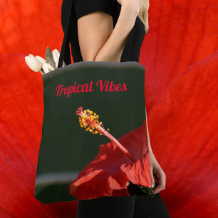 Tote Bag Hibiscus Rouge tropical Fleur Dramatique Noir