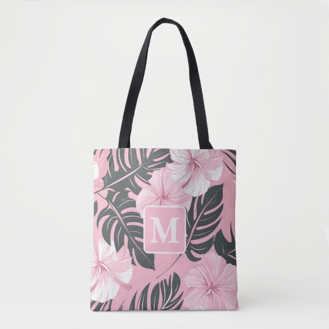 Tote Bag Hibiscus tropical Monogramme (Devant)
