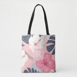 Tote Bag Hibiscus tropical Monogramme personnalisé