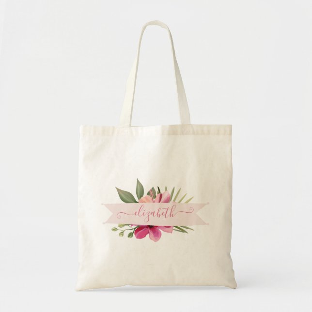 Tote Bag Hibiscus tropical Nom du monogramme (Devant)