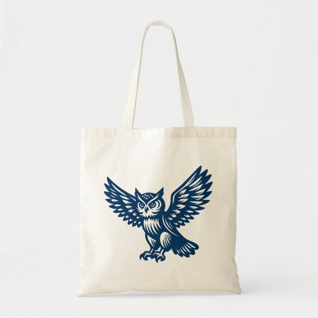 Tote Bag Hibou atterrissant - Shibori Bleu (Devant)